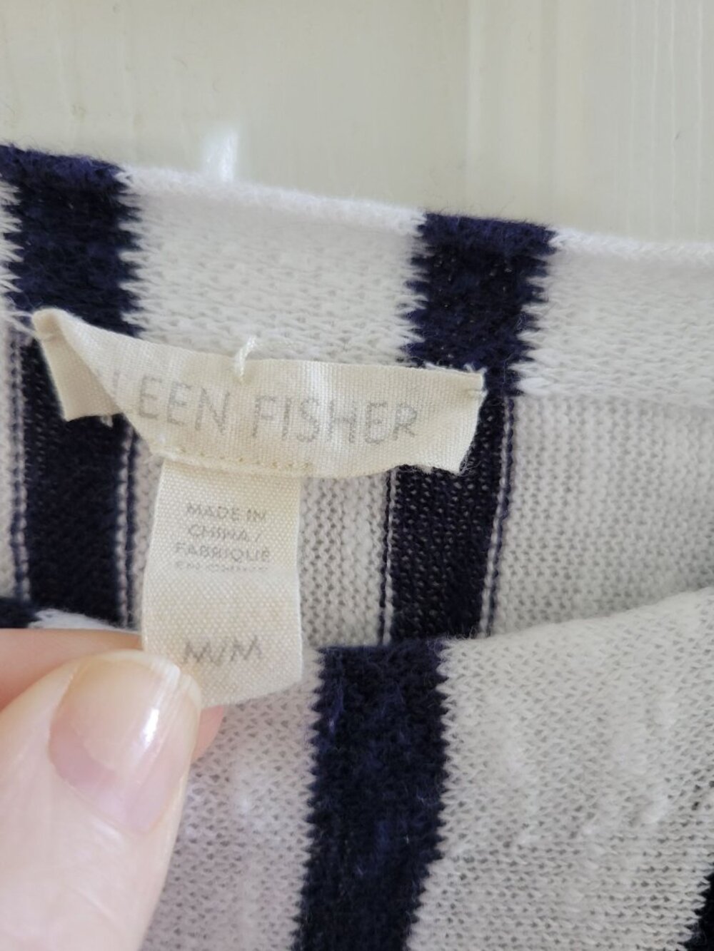 Eileen fisher Breton Blue Stripe Organic Linen Cotton knit Sweater size Medium - Picture 2 of 5